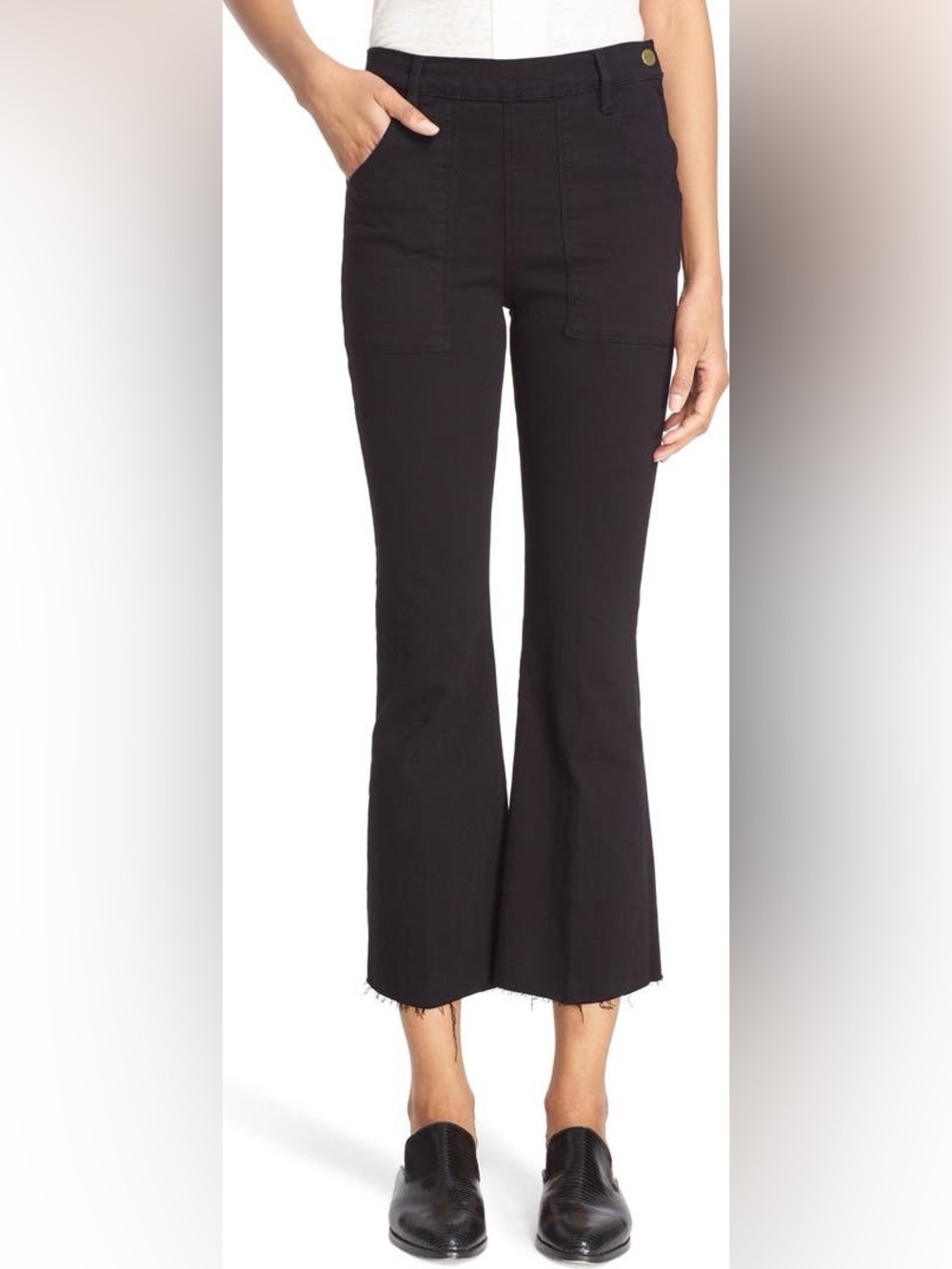 Frame Le Cropped Flare de Francoise' High Rise Jeans‎ in film noir 26” inseam